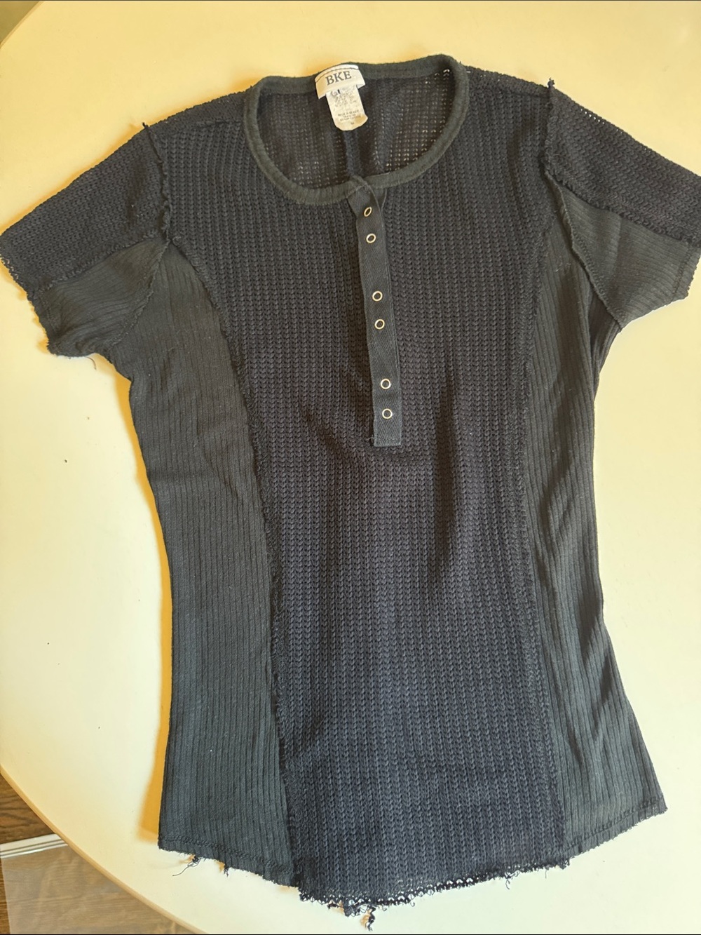 BKE Black Short Sleeve Henley Textured Knit Y2K Top